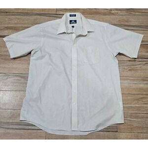 Stafford Mens‎ Wrinkle Free Short Sleeve Button Down Shirt Beige Size 17 1/2